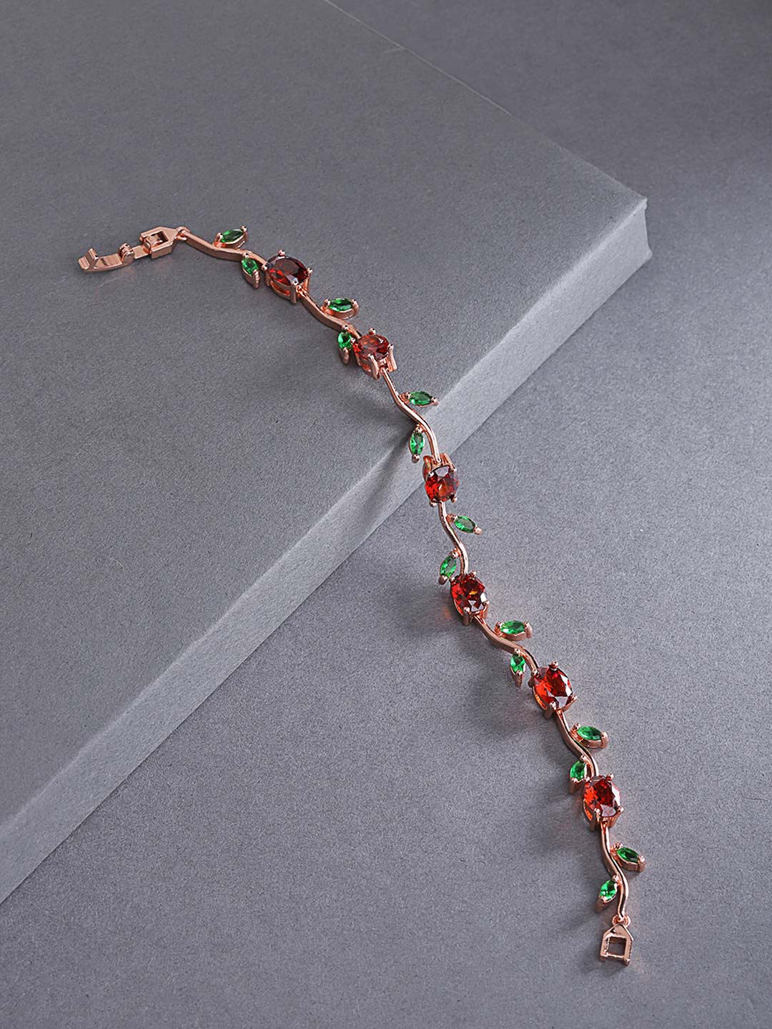 

Jewels Galaxy Burgundy & Green Rose Gold-Plated Stone-Studded Bracelet