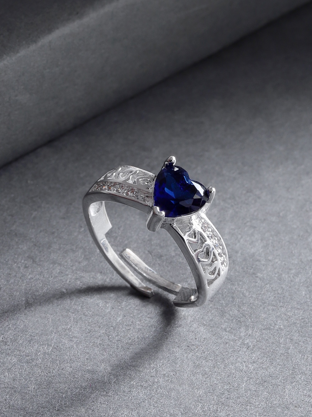 

Jewels Galaxy Navy Blue Silver-Plated Stone Studded Handcrafted Adjustable Finger Ring