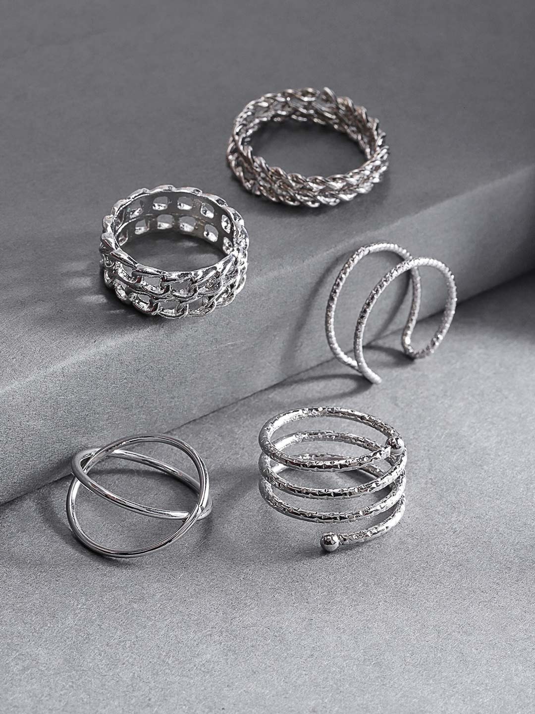 

Jewels Galaxy Women Set of 8 Silver-Plated Finger Rings