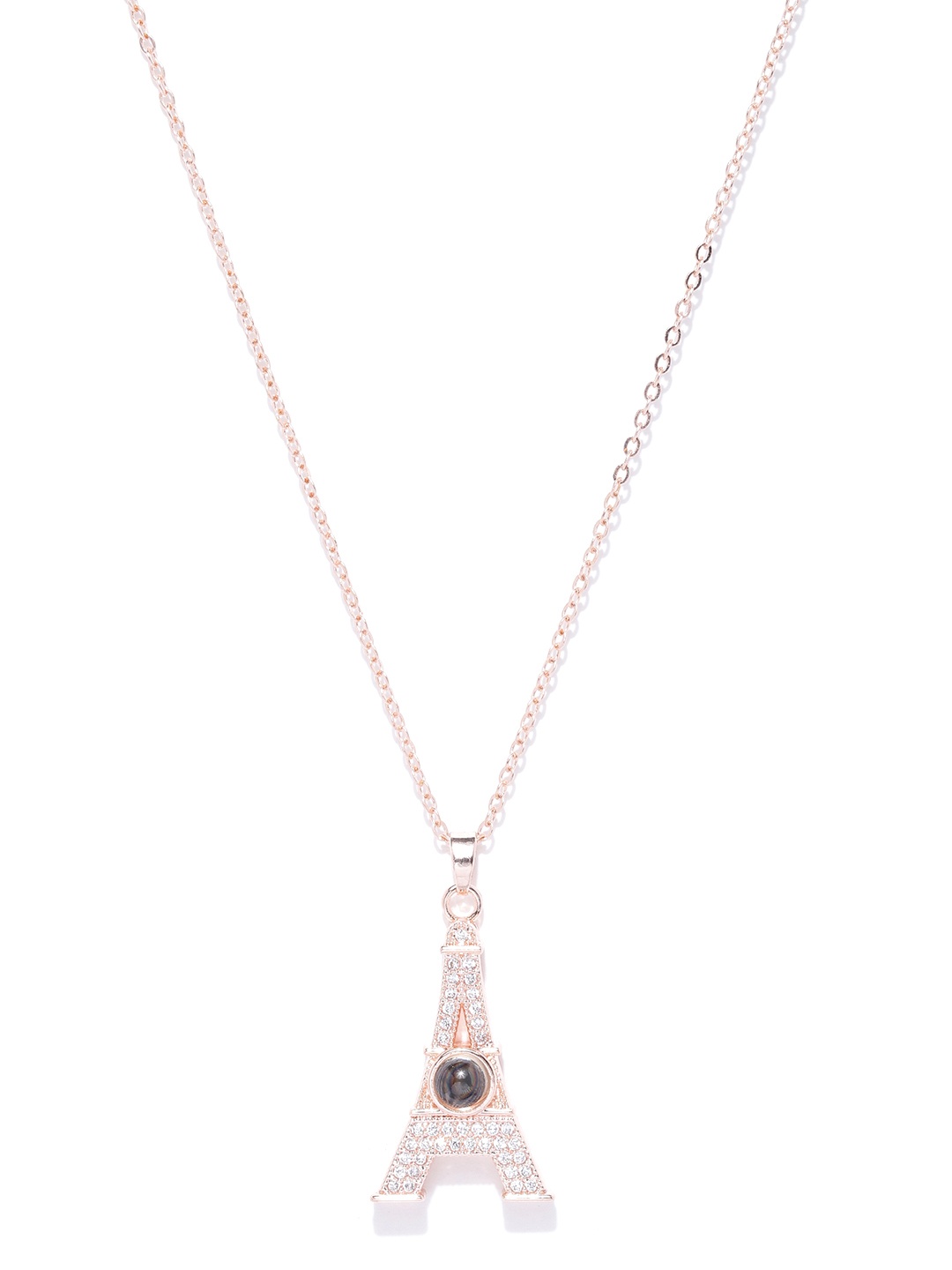 

Jewels Galaxy Rose Gold-Plated Eiffel Tower-Shaped Handcrafted Pendant with Chain