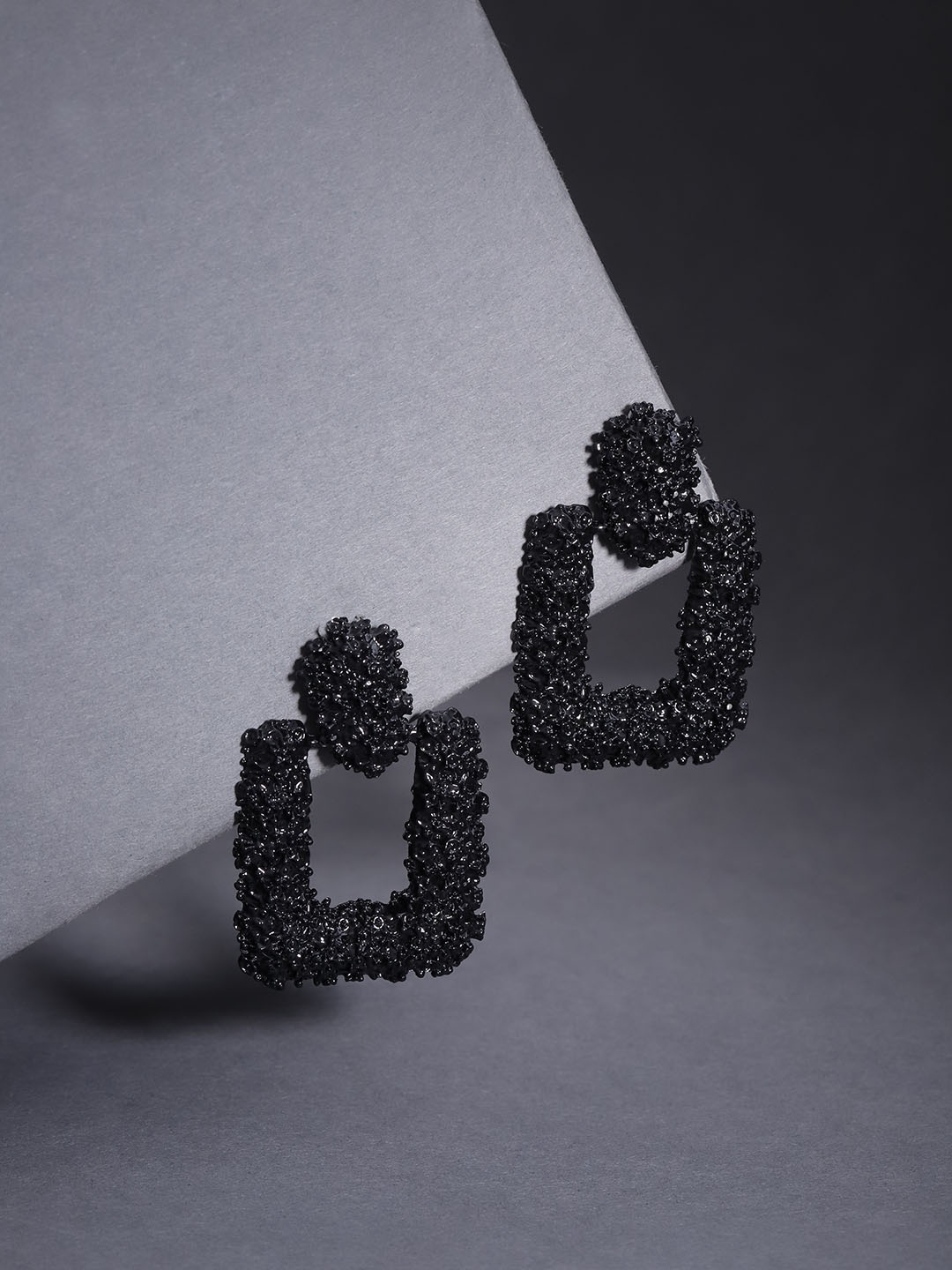 

Jewels Galaxy Black Copper-Plated Textured Geometric Drop Earrings