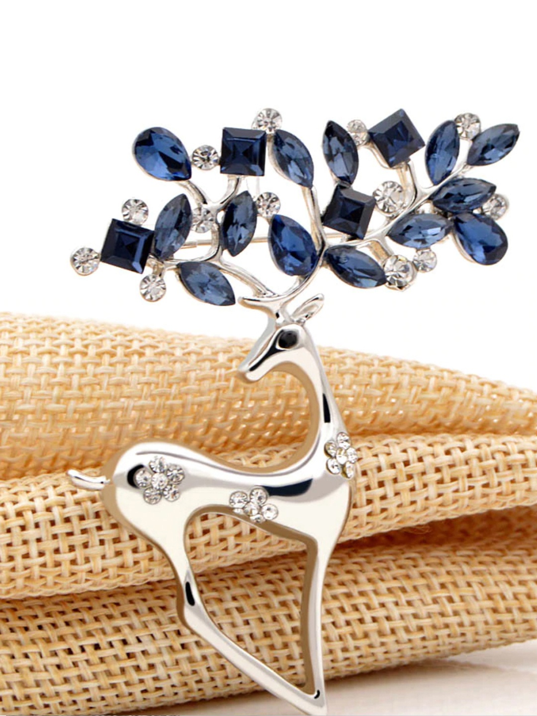 

YouBella Women Blue & Silver-Toned Stone Studded Deer Shaped Brooch