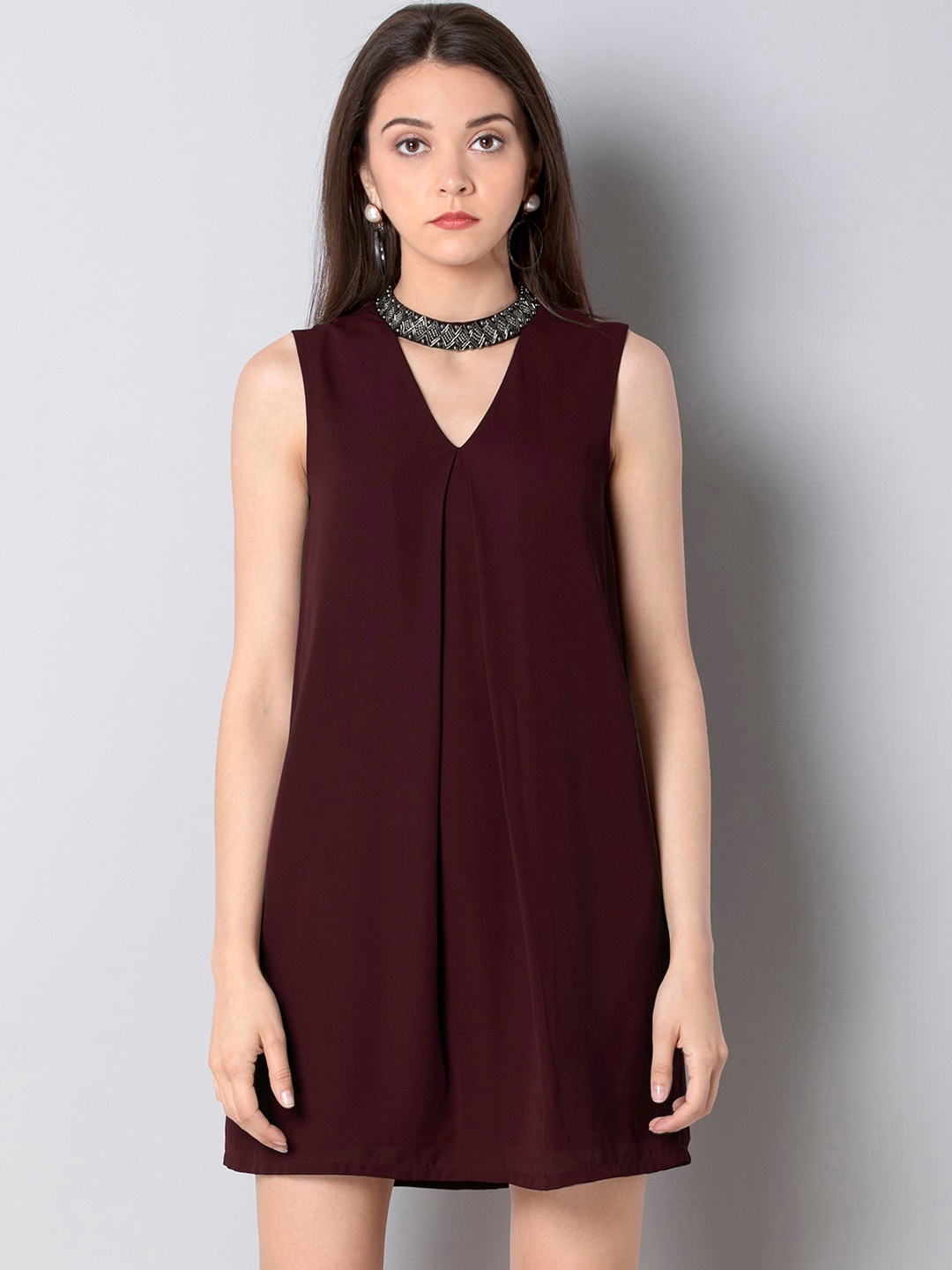 

FabAlley Women Embellished Maroon A-Line Dress
