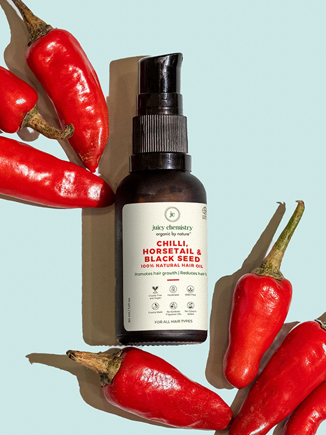 

Juicy Chemistry Chilli, Horsetail and Blackseed Hair Oil, Yellow