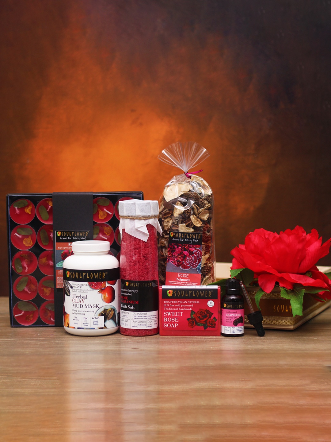 

Soulflower Rose Hamper Skin Care Beauty Gift Set, Red