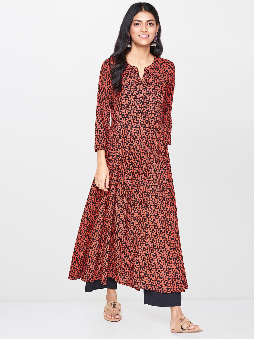 

Global Desi Women Red & Black Printed A-Line Kurta