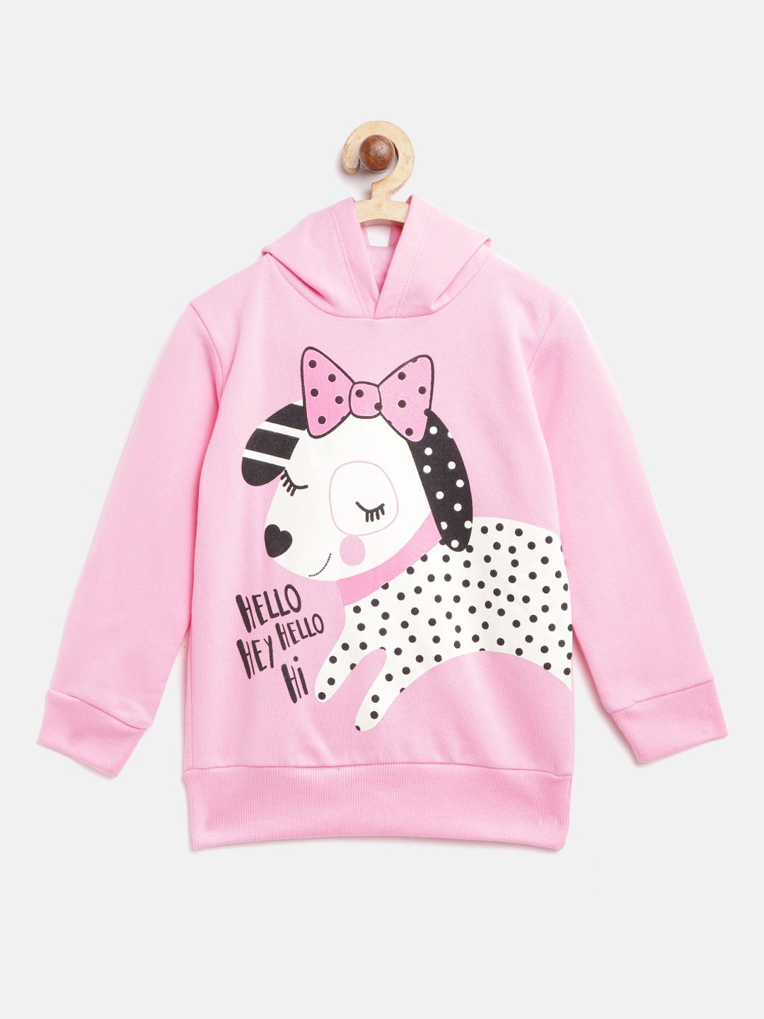 

Lazy Shark Girls Pink & White Printed Hooded Sweatshirt