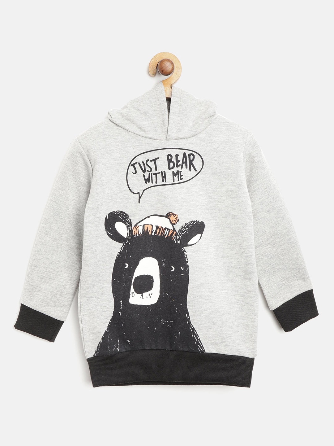 

Lazy Shark Boys Grey Melange & Black Printed Hooded Sweatshirt