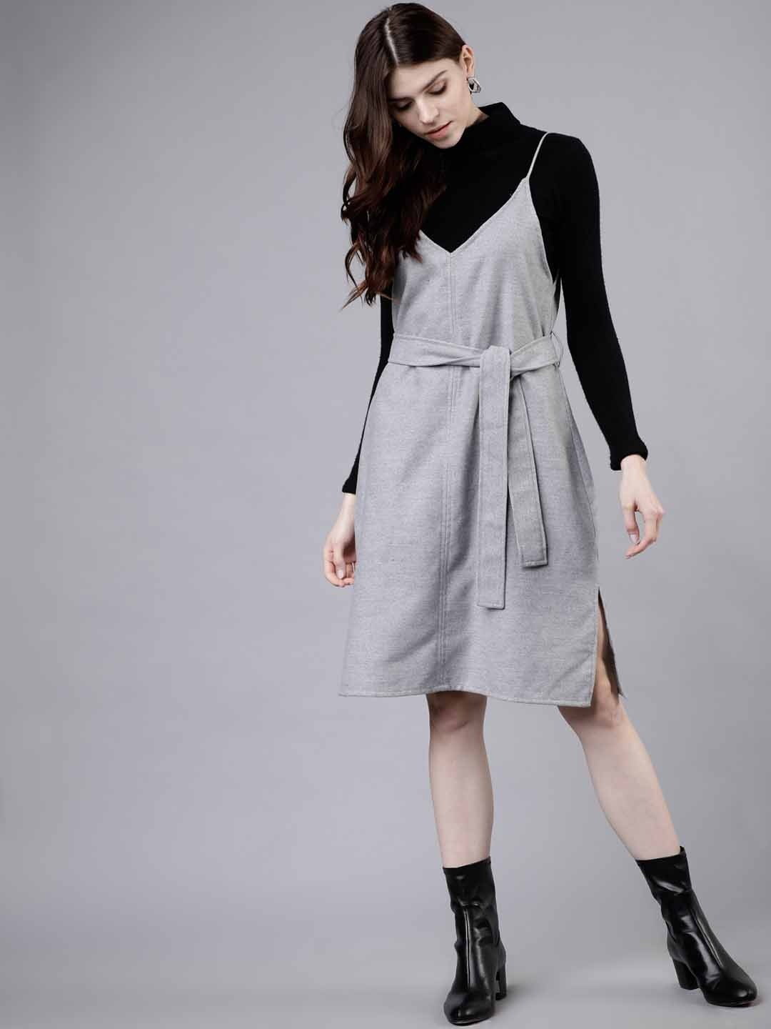 

Tokyo Talkies Women Grey Solid A-Line Dress