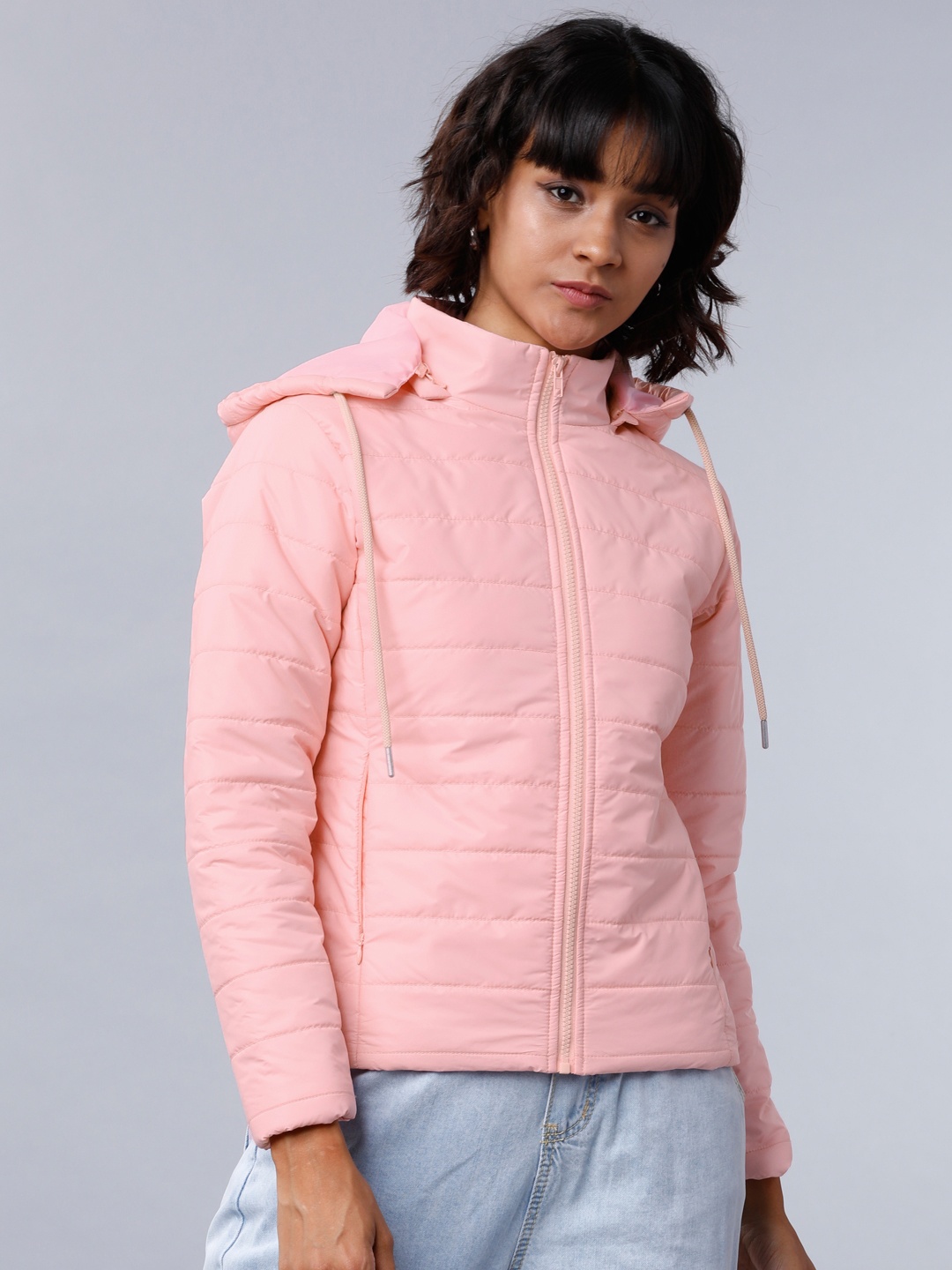 

Tokyo Talkies Women Pink Solid Padded Jacket