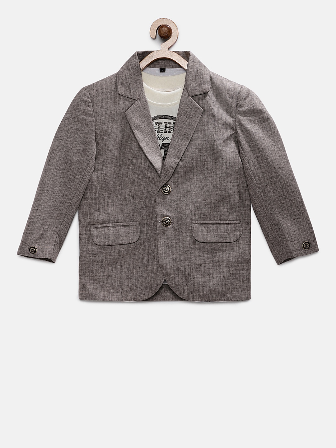 

RIKIDOOS Boys Taupe Solid Regular Fit Single-Breasted Blazer