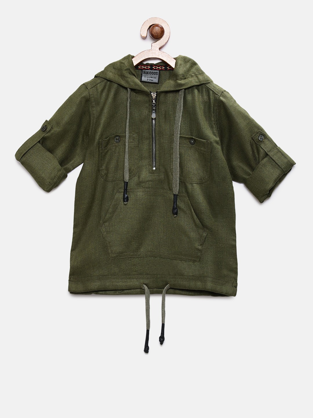 

RIKIDOOS Boys Olive Green Solid Hooded Sweatshirt