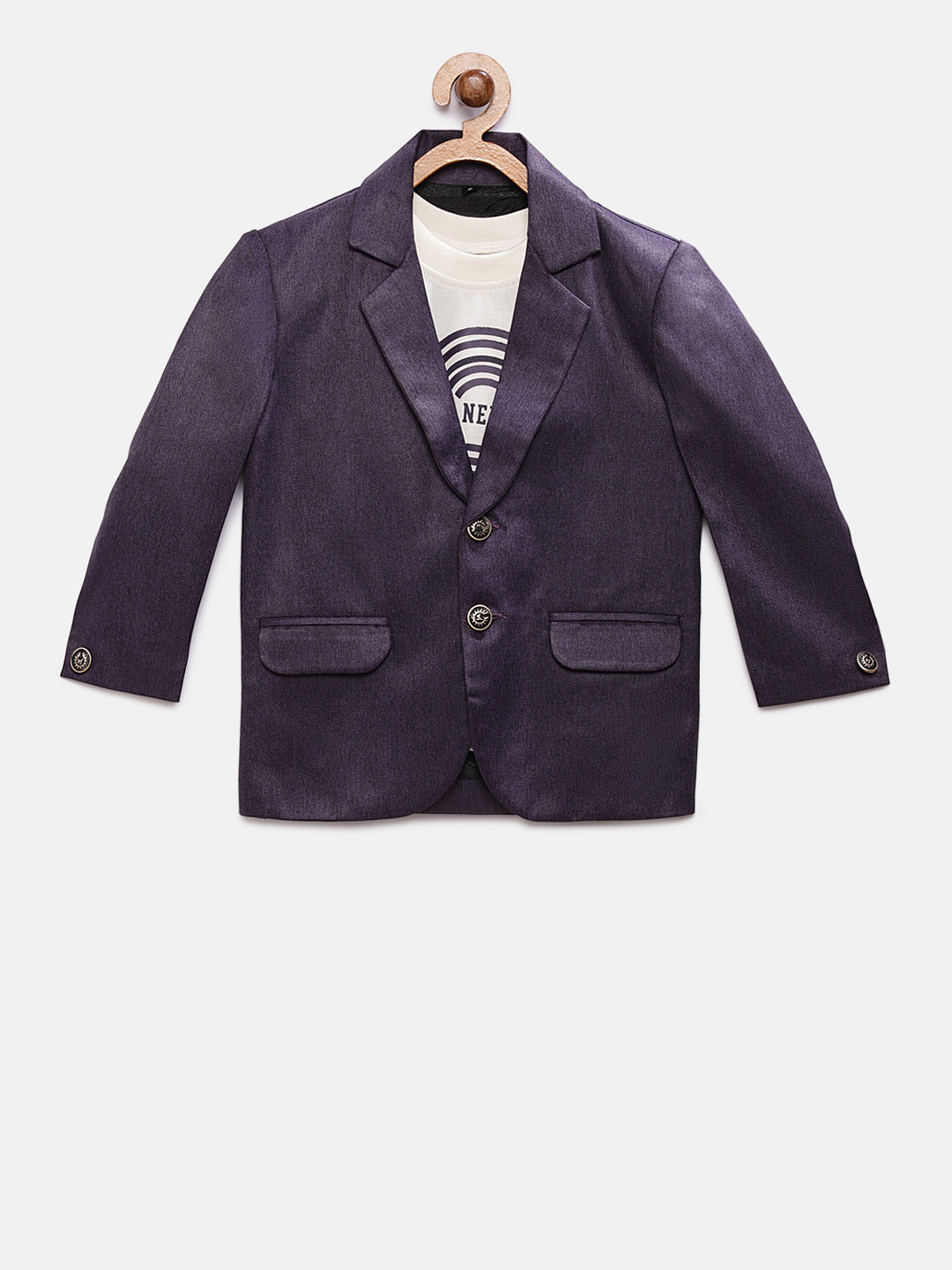 

RIKIDOOS Boys Purple & White Printed Single-Breasted Blazer with T-shirt