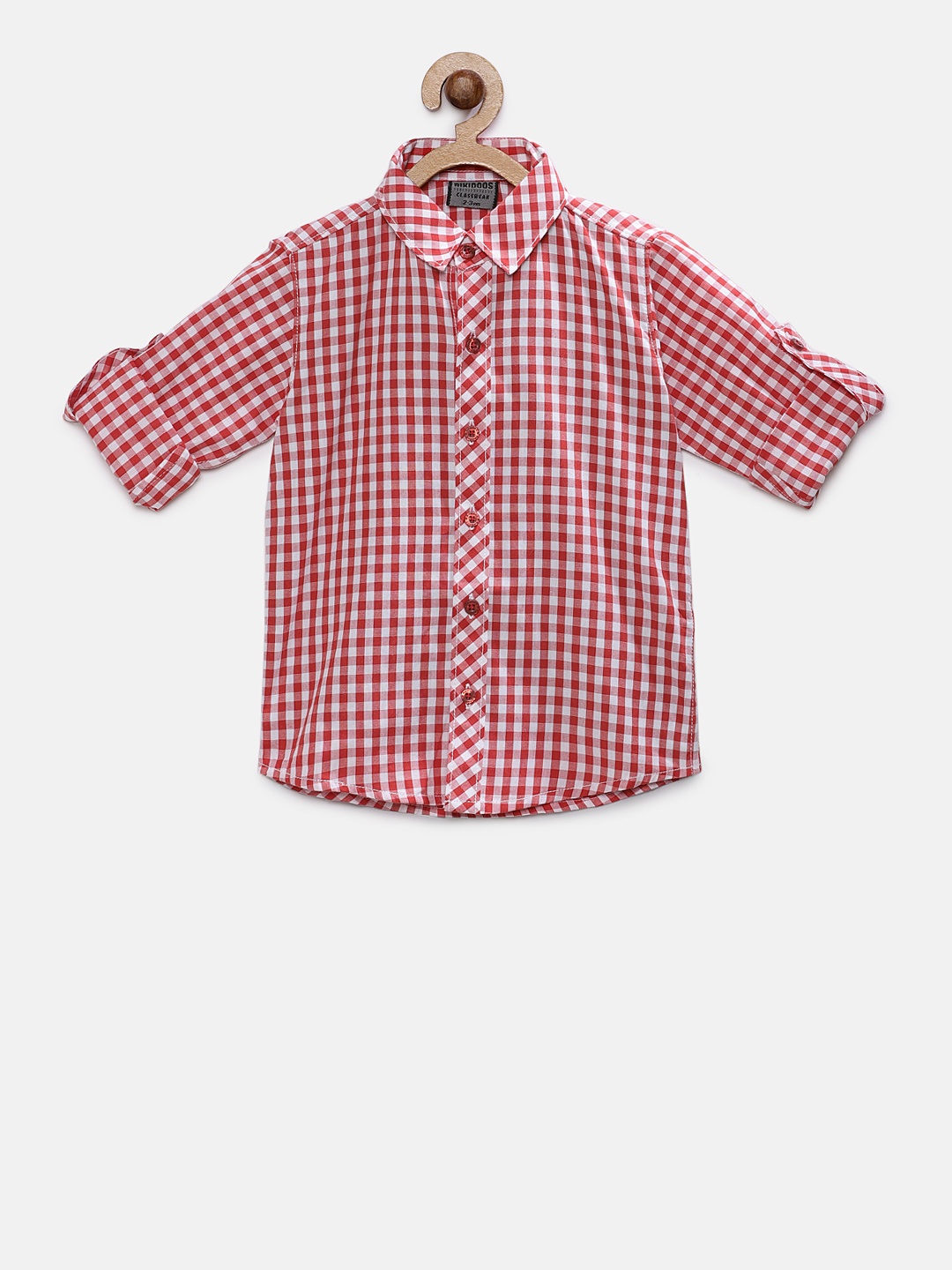 

RIKIDOOS Boys Red & White Regular Fit Checked Casual Shirt