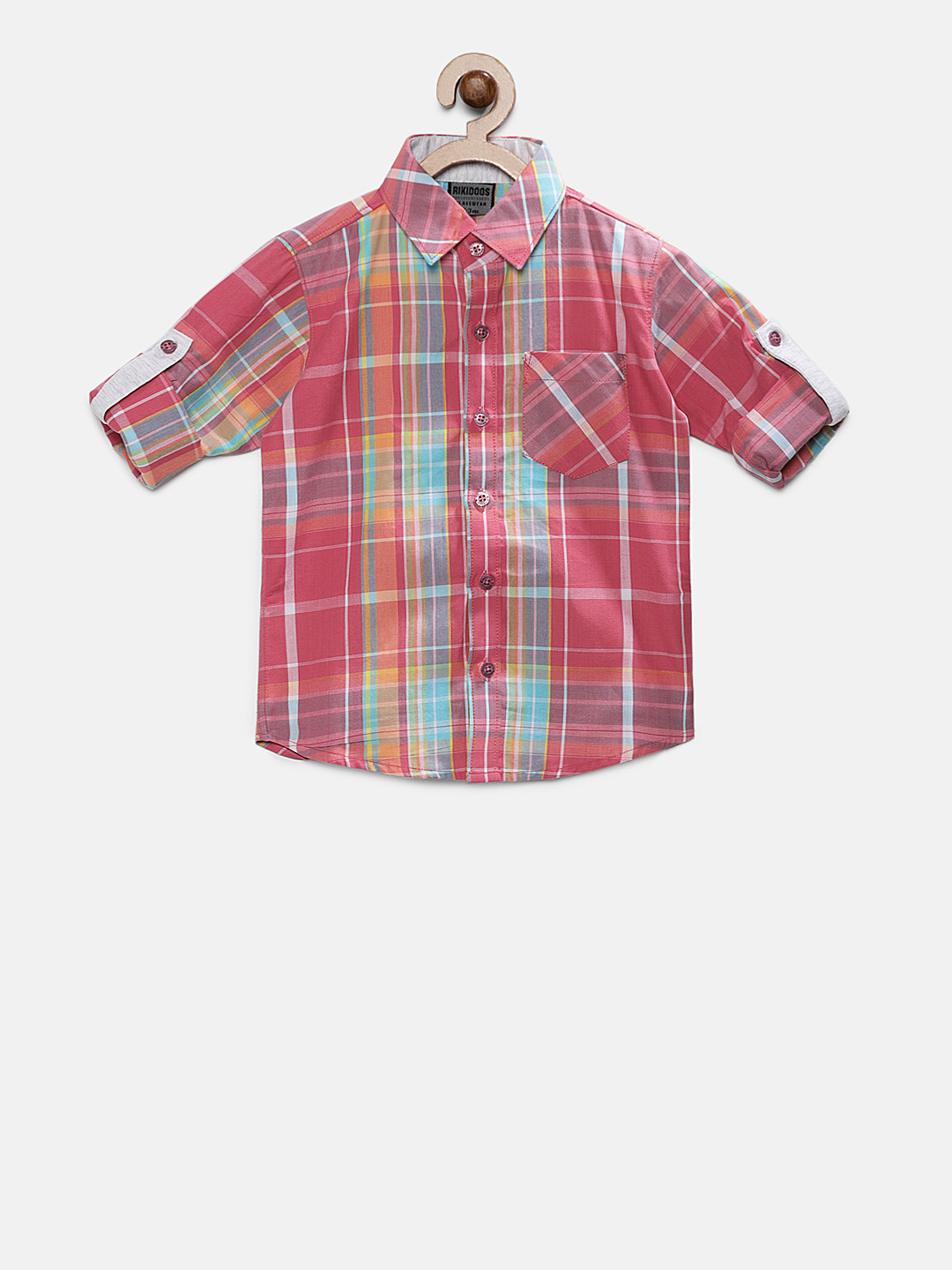 

RIKIDOOS Boys Pink & Blue Regular Fit Checked Casual Shirt