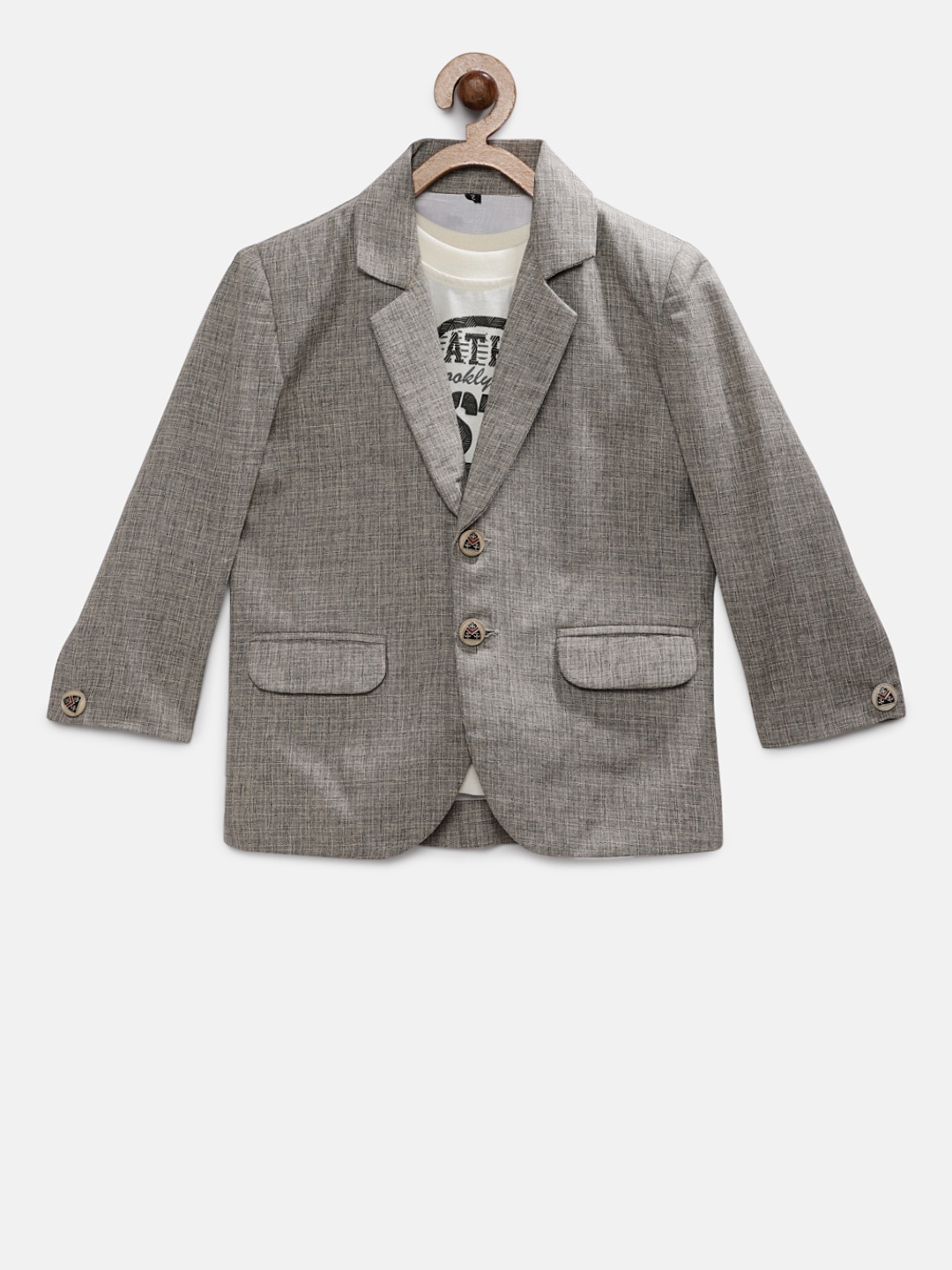 

RIKIDOOS Boys Grey Solid Single-Breasted Blazer
