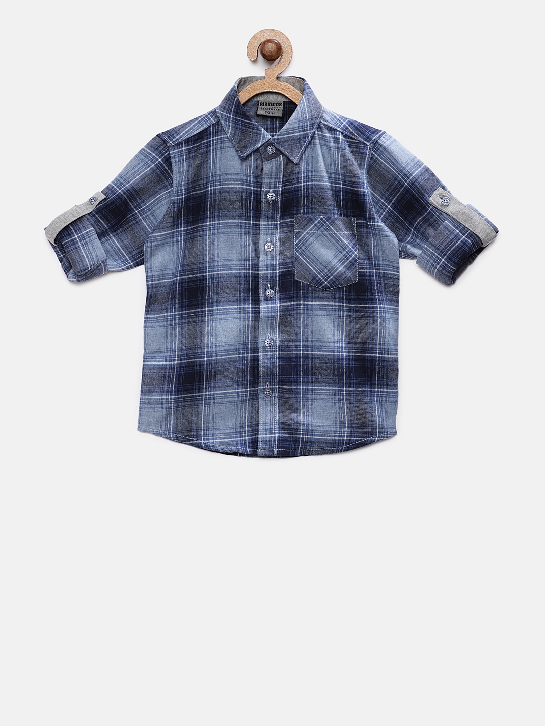 

RIKIDOOS Boys Navy Blue Checked Casual Shirt