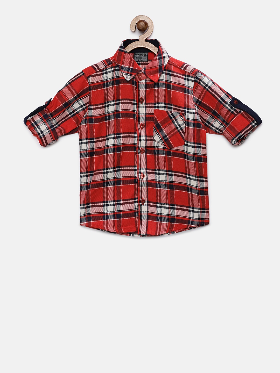 

RIKIDOOS Boys Red & White Regular Fit Checked Casual Shirt