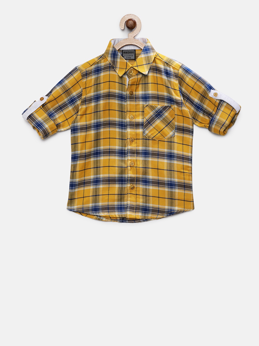 

RIKIDOOS Boys Mustard Yellow & Blue Regular Fit Checked Casual Shirt