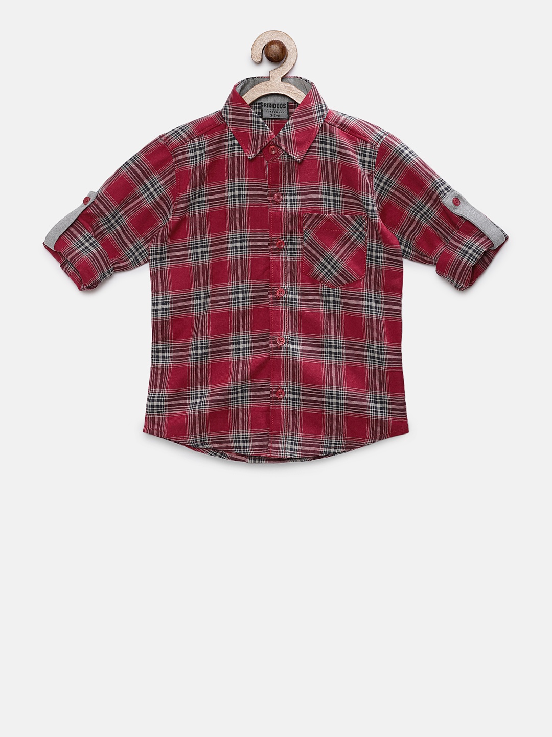 

RIKIDOOS Boys Red & White Regular Fit Checked Casual Shirt