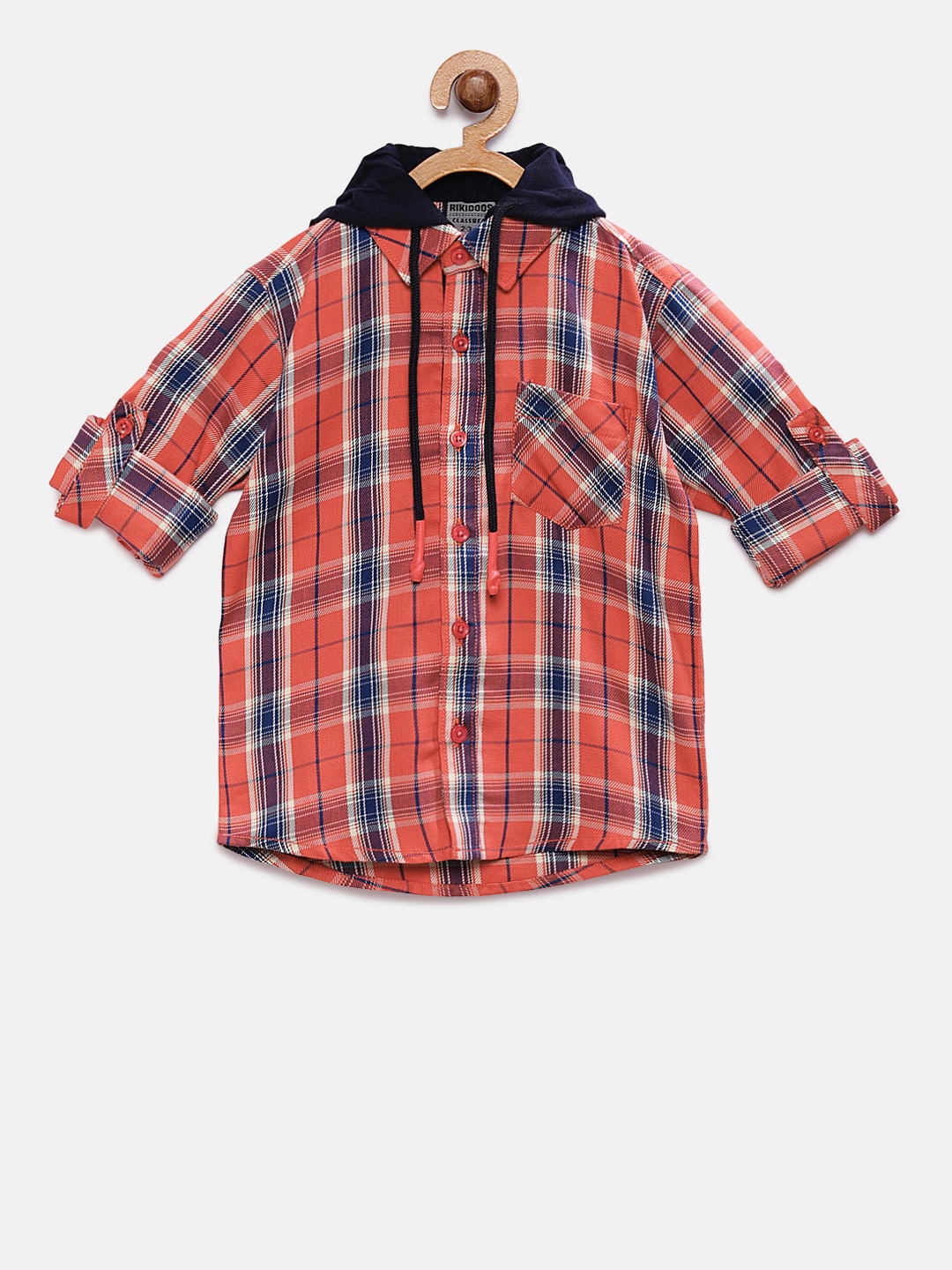 

RIKIDOOS Boys Orange & Blue Regular Fit Checked Casual Shirt