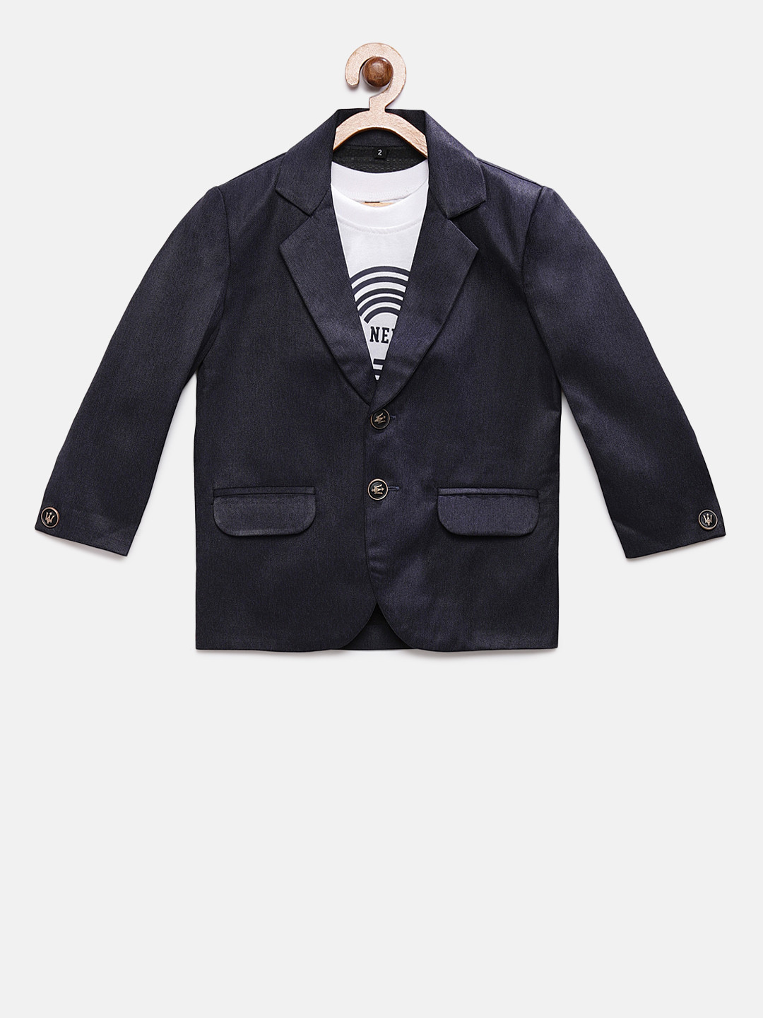 

RIKIDOOS Boys Navy Blue Solid Single-Breasted Blazer