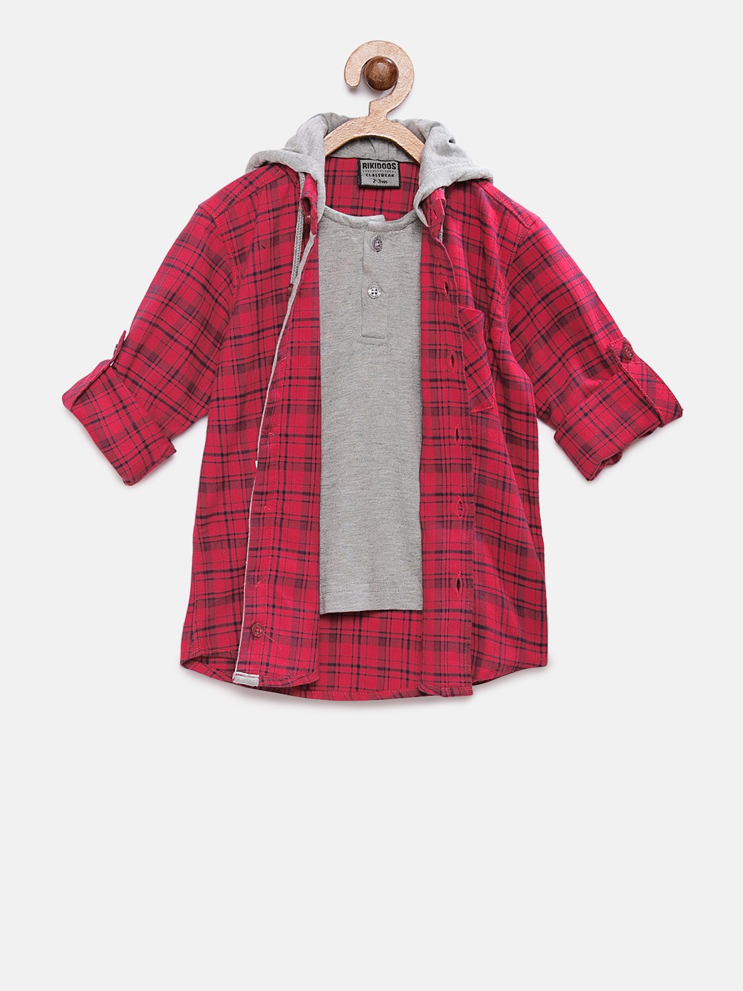 

RIKIDOOS Boys Red & Grey Regular Fit Checked Casual Shirt
