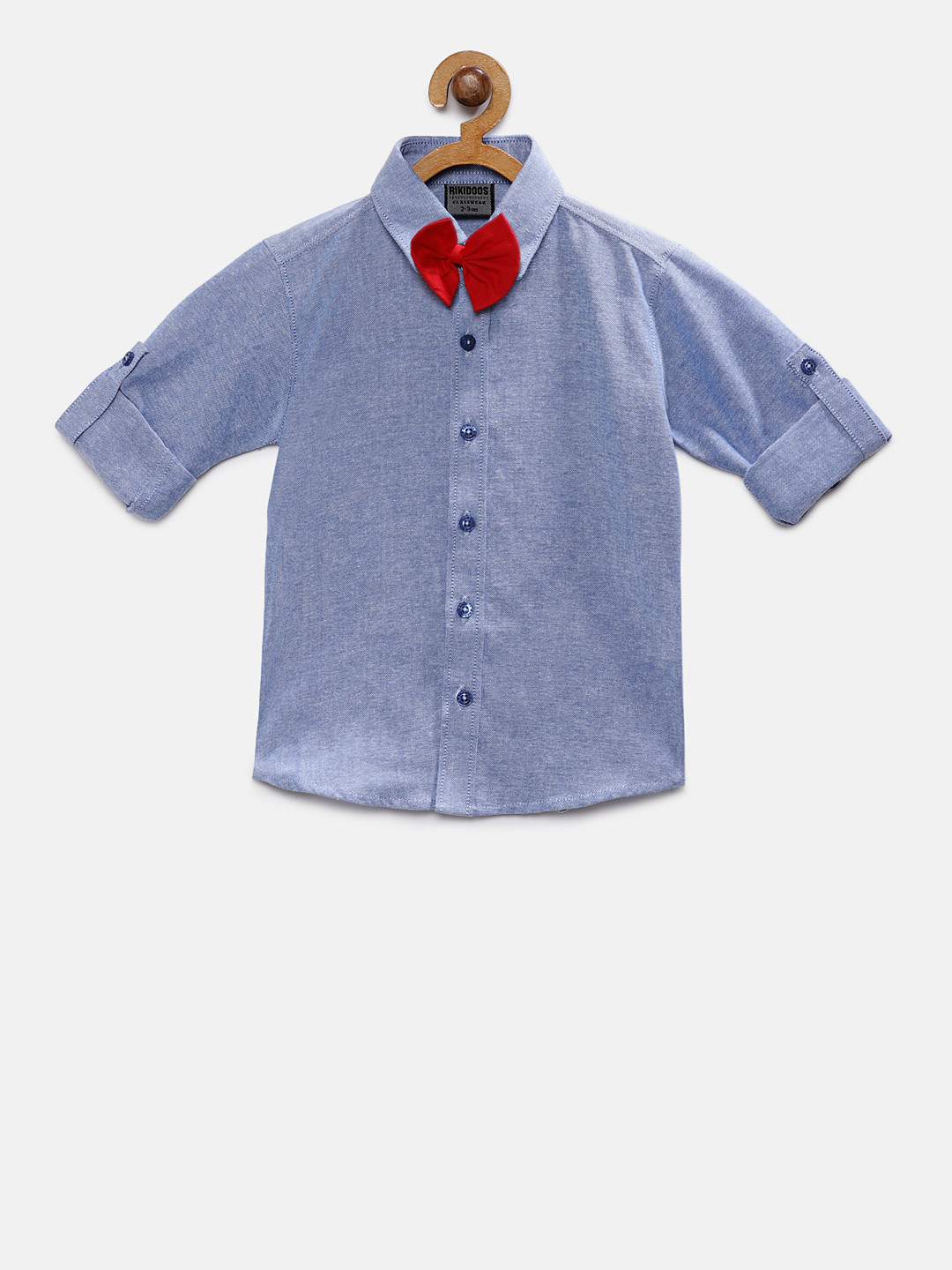 

RIKIDOOS Boys Blue Regular Fit Solid Bow Detailed Casual Shirt