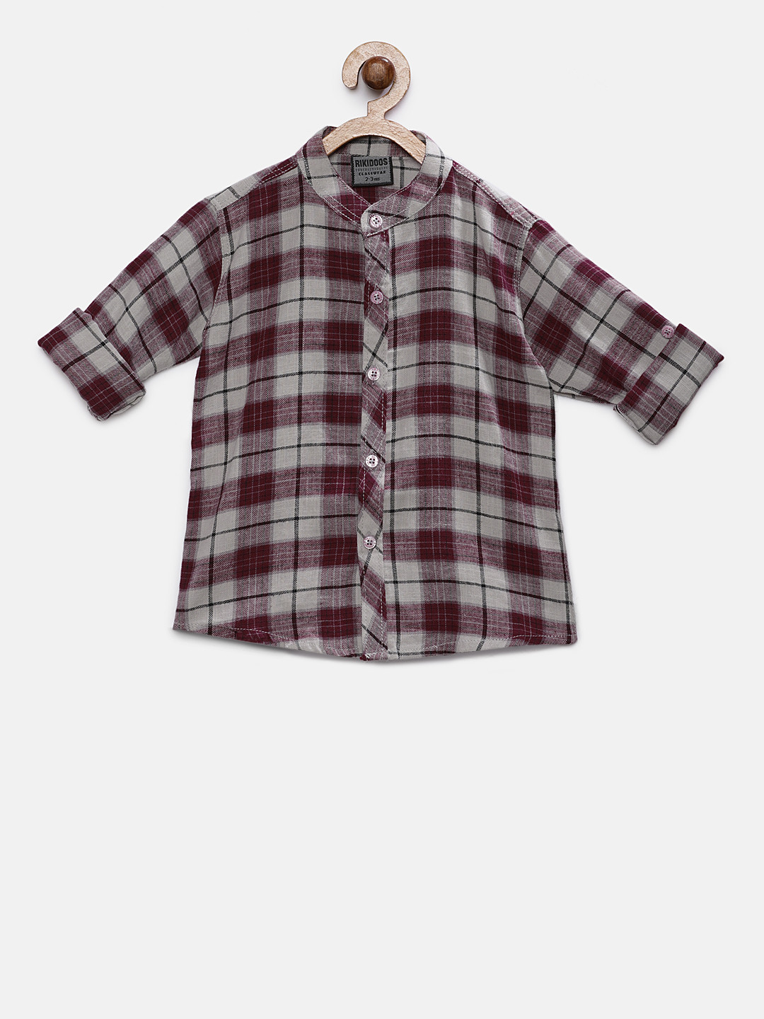 

RIKIDOOS Boys Maroon & Grey Checked Casual Shirt