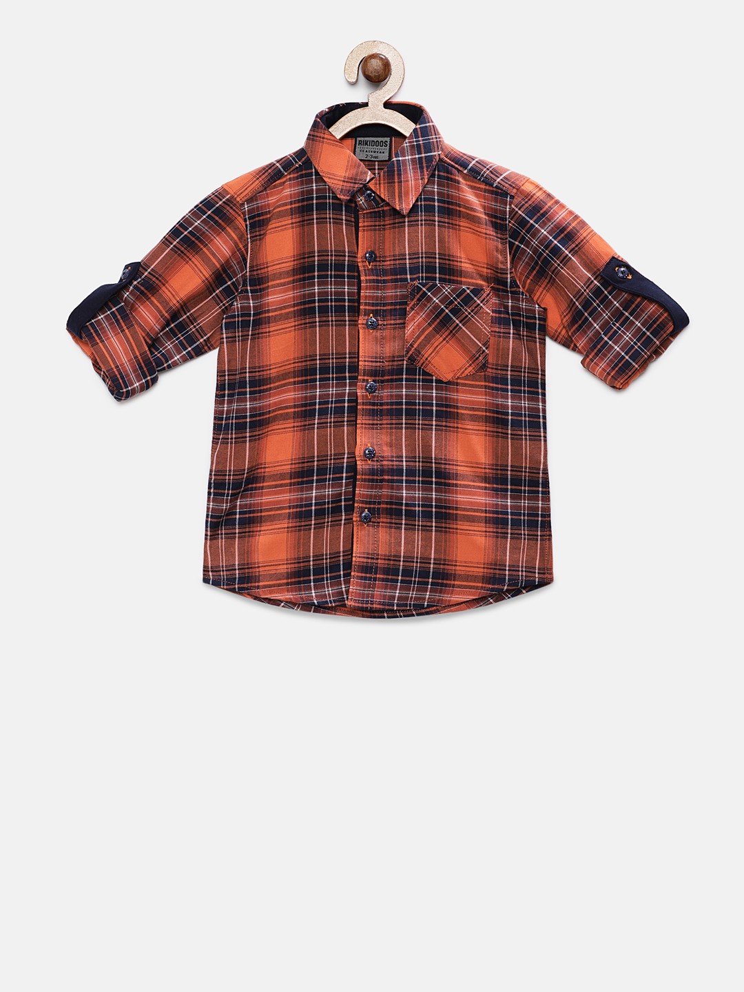 

RIKIDOOS Boys Orange & Navy Blue Regular Fit Checked Casual Shirt