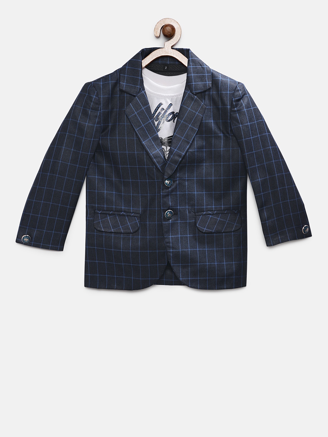 

RIKIDOOS Boys Blue Checked Regular Fit Single-Breasted Blazer