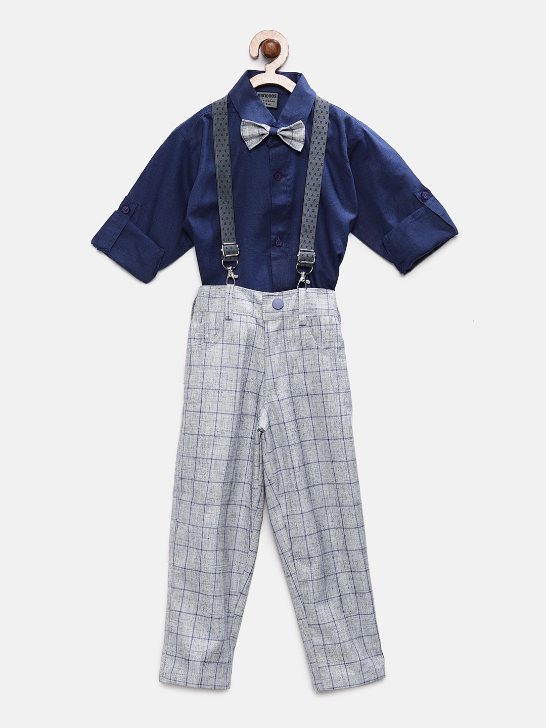 

RIKIDOOS Boys Navy Blue & Grey Solid Shirt with Trousers