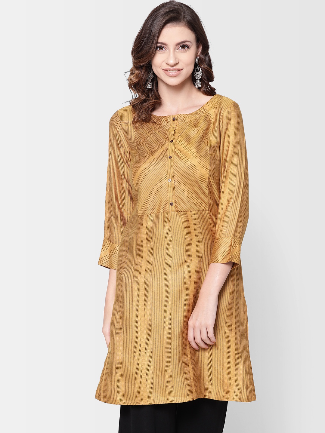 

Fabindia Women Beige & Black Self-Design Straight Kurta