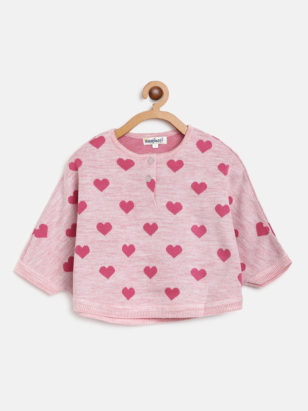 

Nauti Nati Girls Pink Self Design Poncho Acrylic Sweater