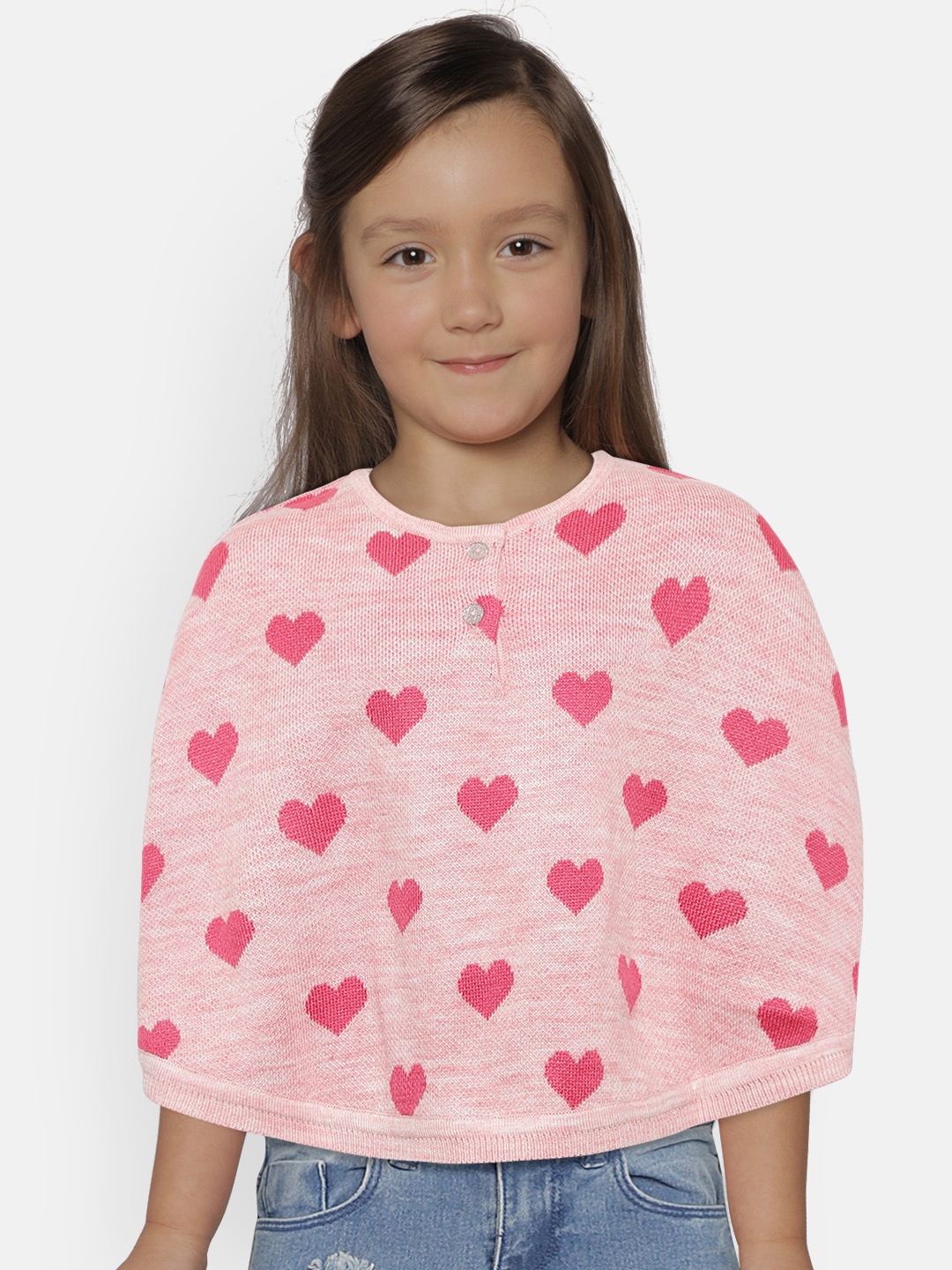 

Nauti Nati Girls Pink Self Design Poncho Acrylic Sweater