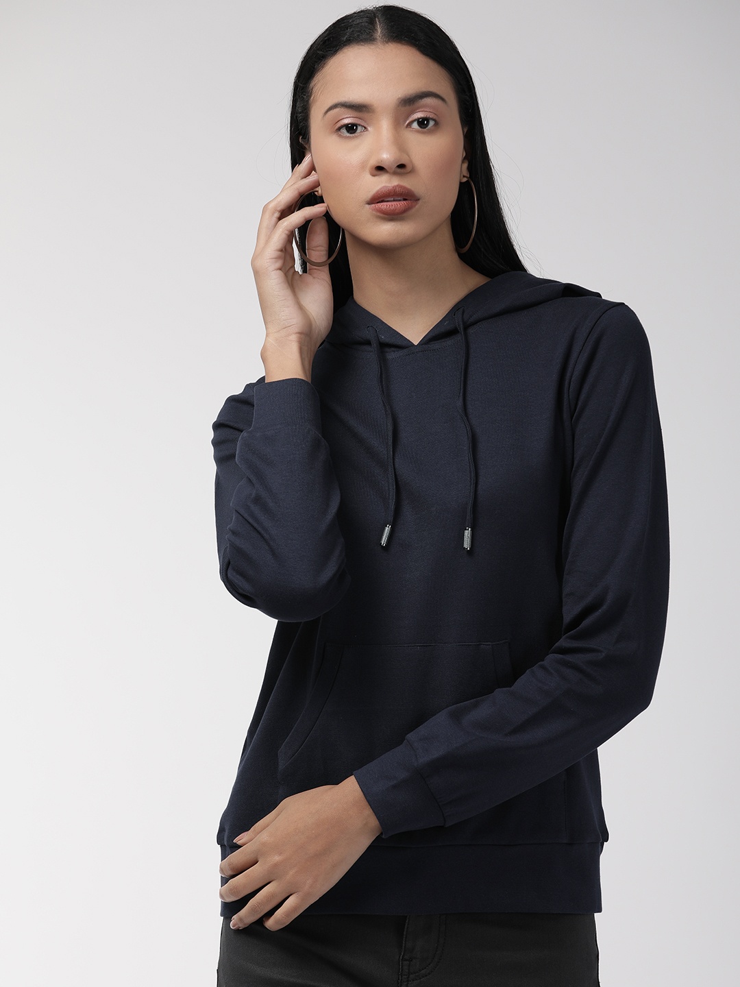

Style Quotient Women Navy Blue Solid Hooded Sweatshirt