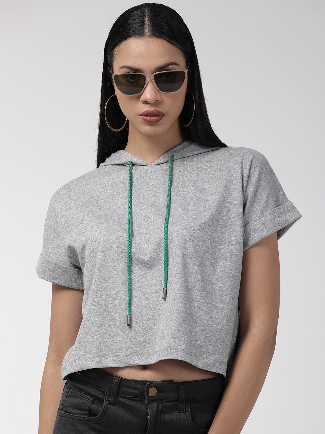 

Style Quotient Women Grey Solid Hooded Sweatshirt