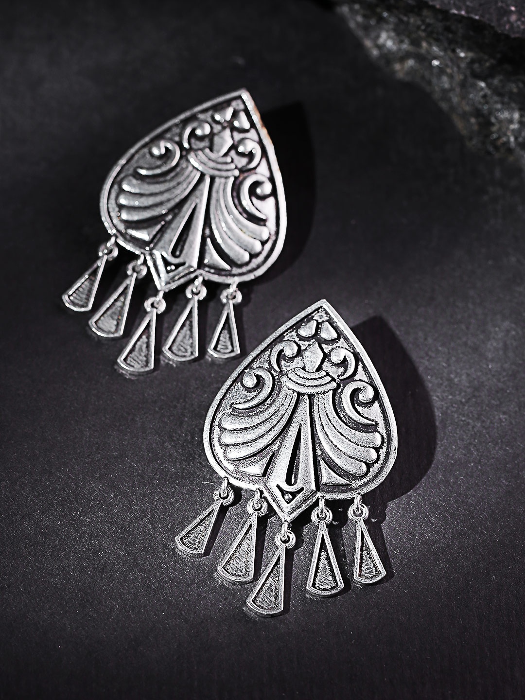 

Infuzze Oxidised Silver-Plated Classic Drop Earrings