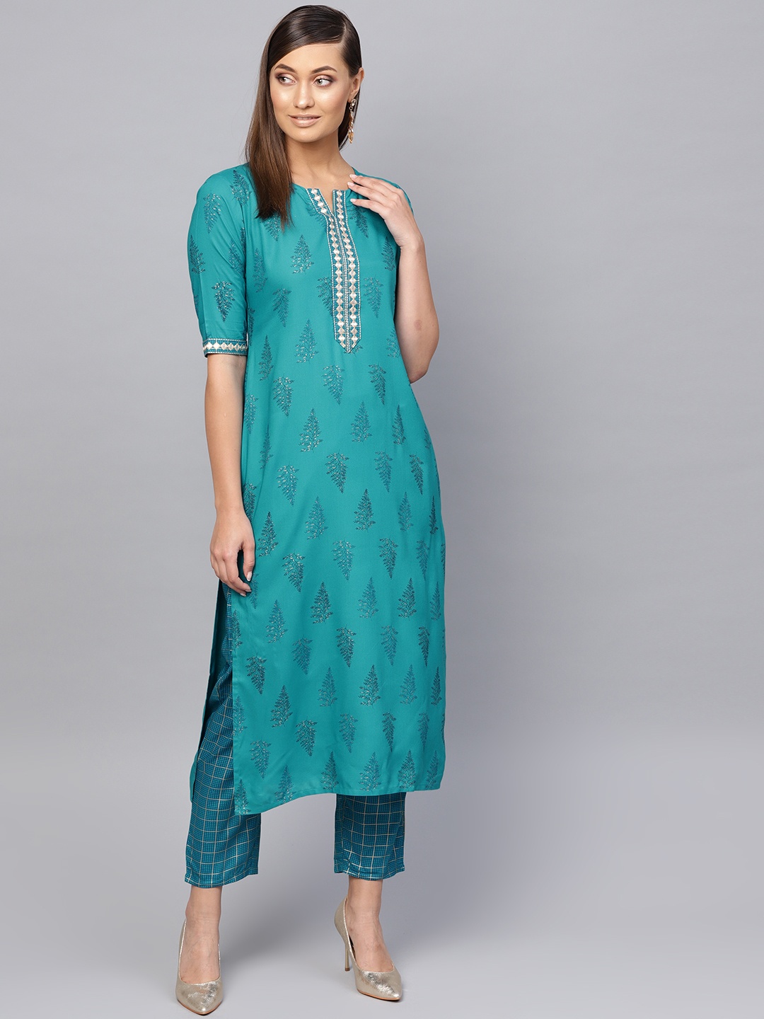 

Libas Women Blue Printed Kurta with Palazzos