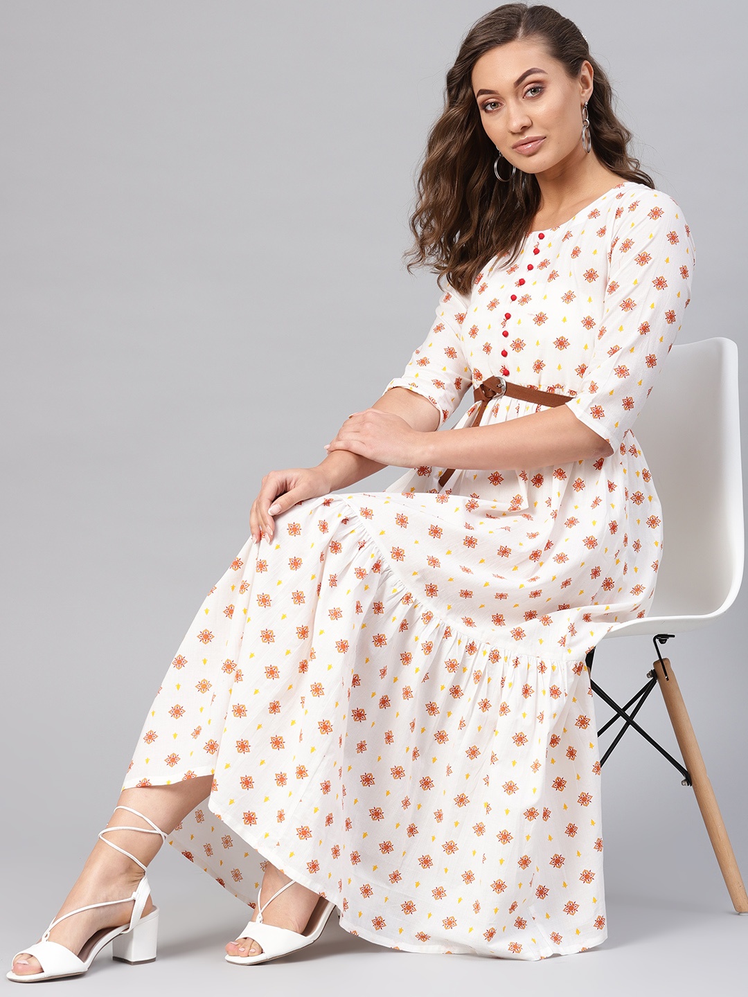 

Libas Women White & Red Printed Maxi Dress