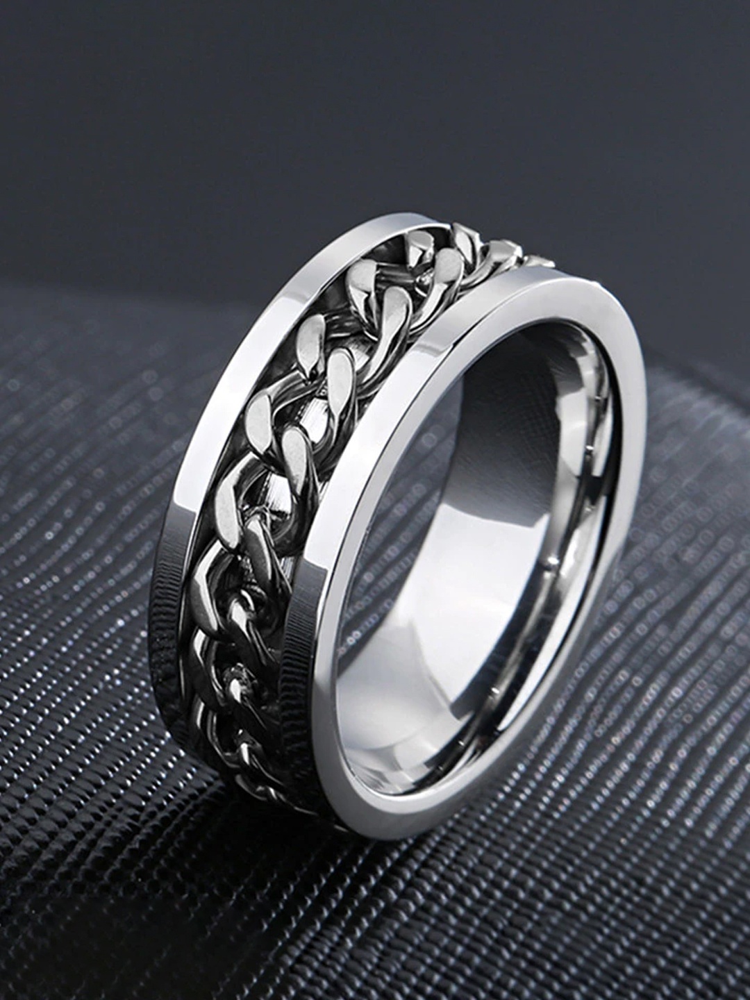 

YouBella Men Silver-Toned Chain Detail Finger Ring