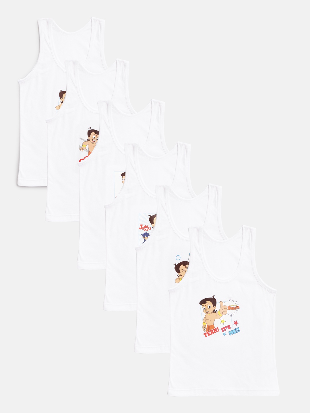 

Bodycare Kids Boys Pack of 6 White Chhota Bheem Printed Innerwear Vests 961ABCDEF-50