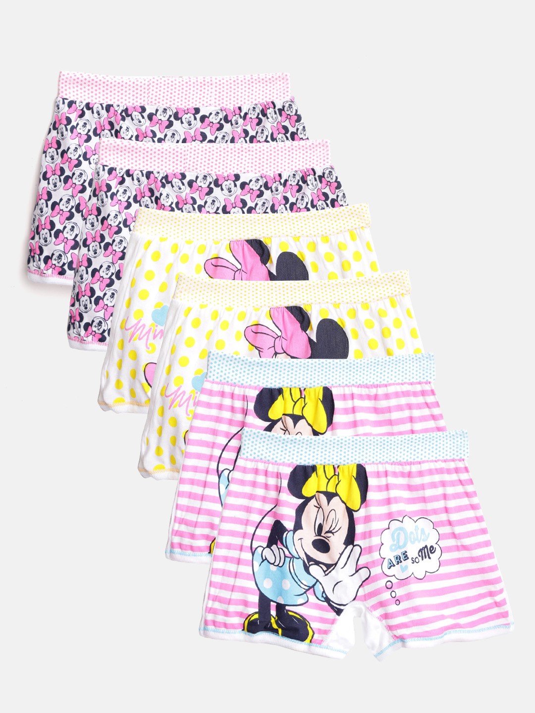 Bodycare Kids Girls Pack of 6 Minnie & Friends Printed Boy Shorts 8412ABCABC, Pink