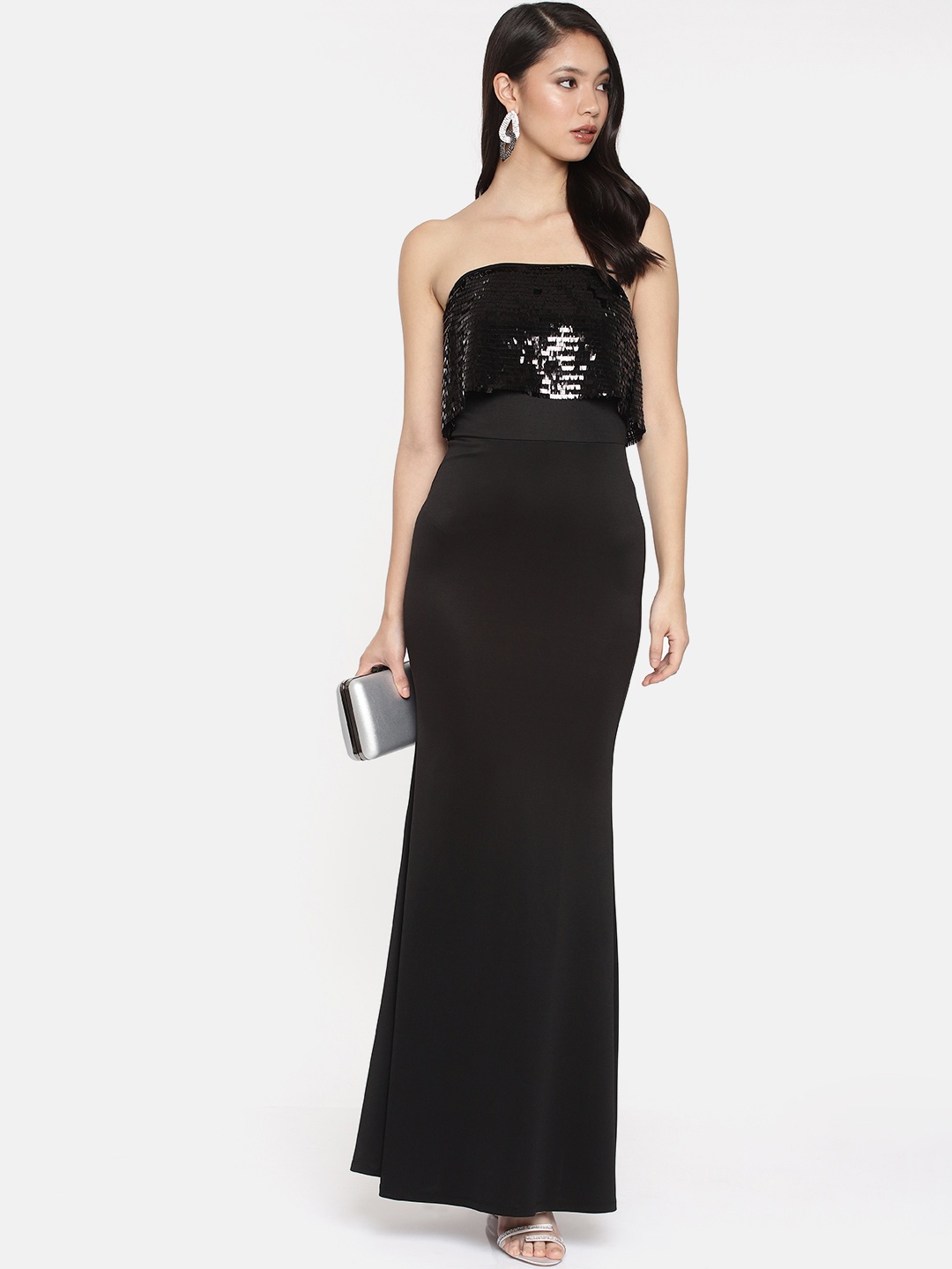 

Kazo Black Embellished Off-Shoulder Party Dress