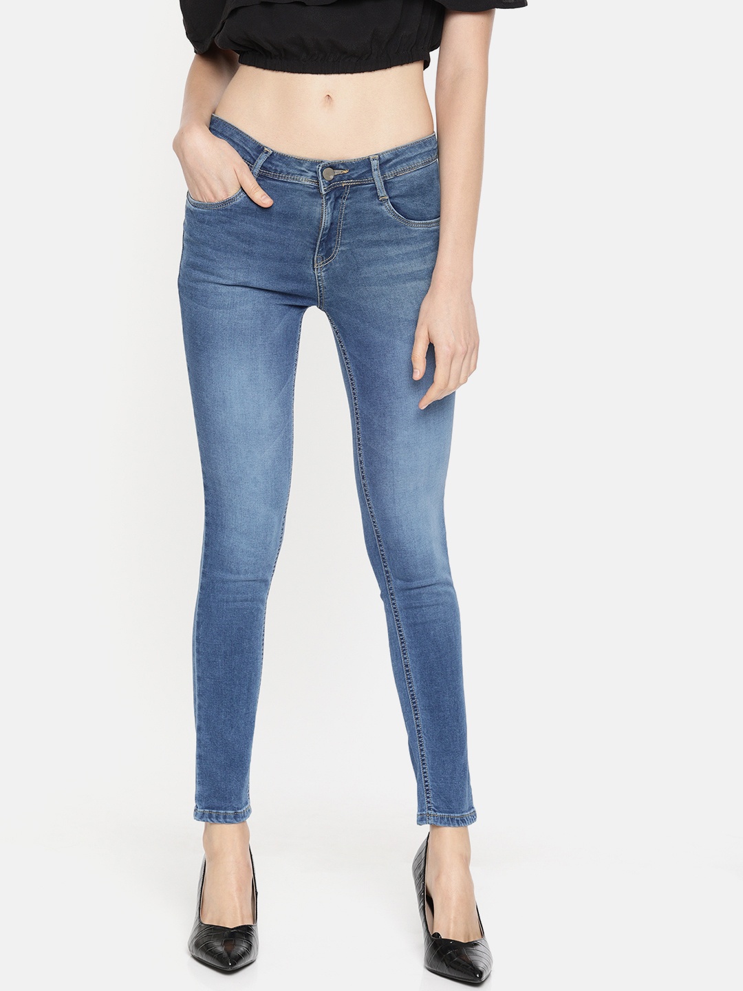 

AND Women Blue Super Skinny Fit Mid-Rise Clean Look Stretchable Jeans