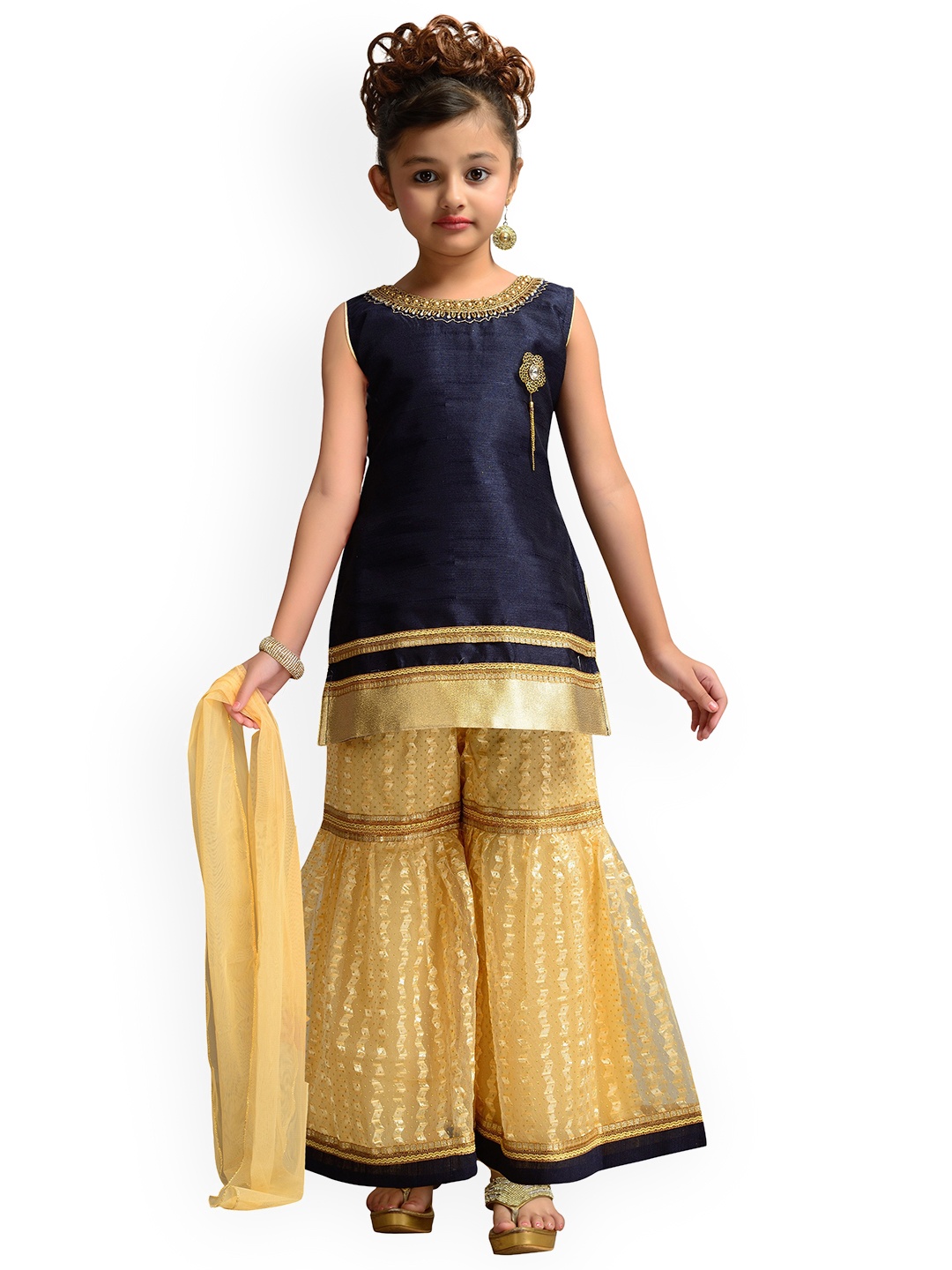 

Kidling Girls Blue & Beige Solid Kurta with Sharara & Dupatta