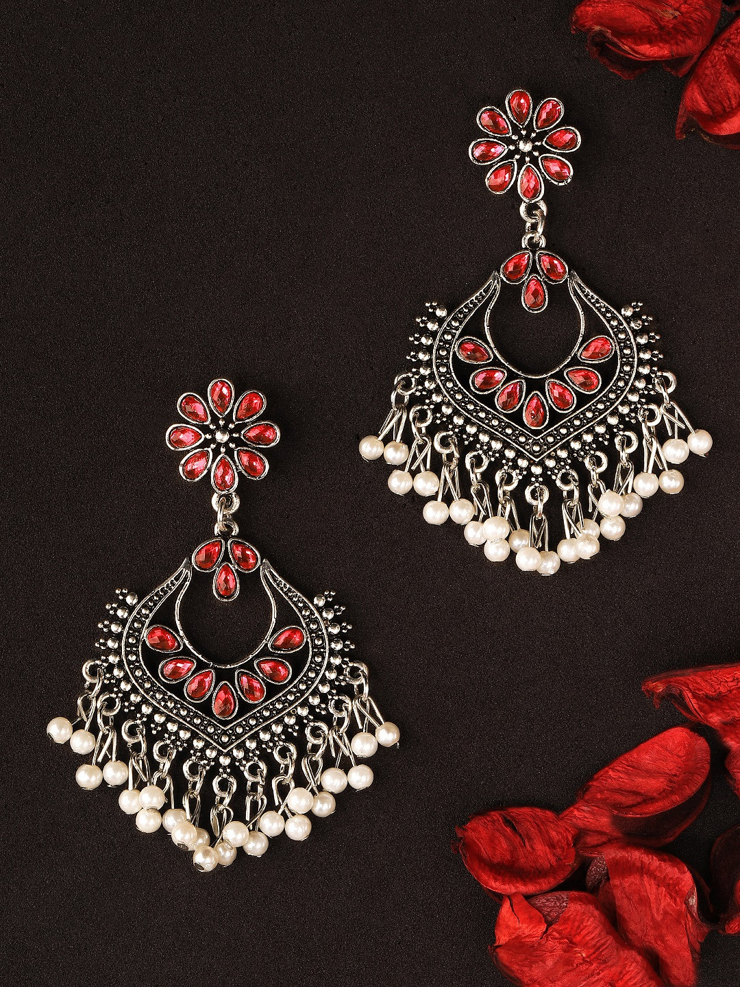 

Rubans Silver-Toned Classic Oxidised Chandbalis