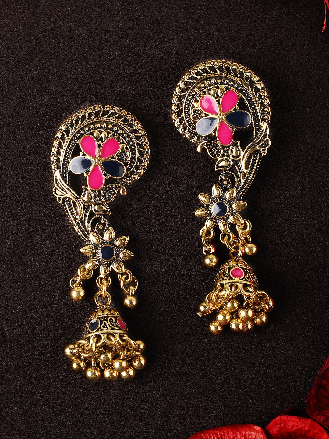 

Rubans Gold-Toned Classic Oxidised Jhumkas