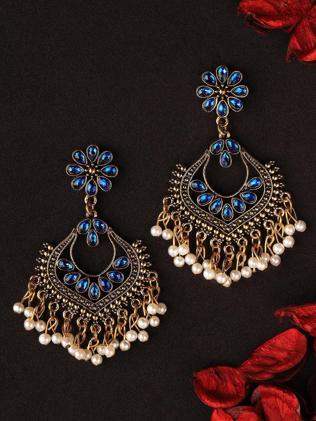 

Rubans Gold-Toned & Blue Classic Drop Earrings