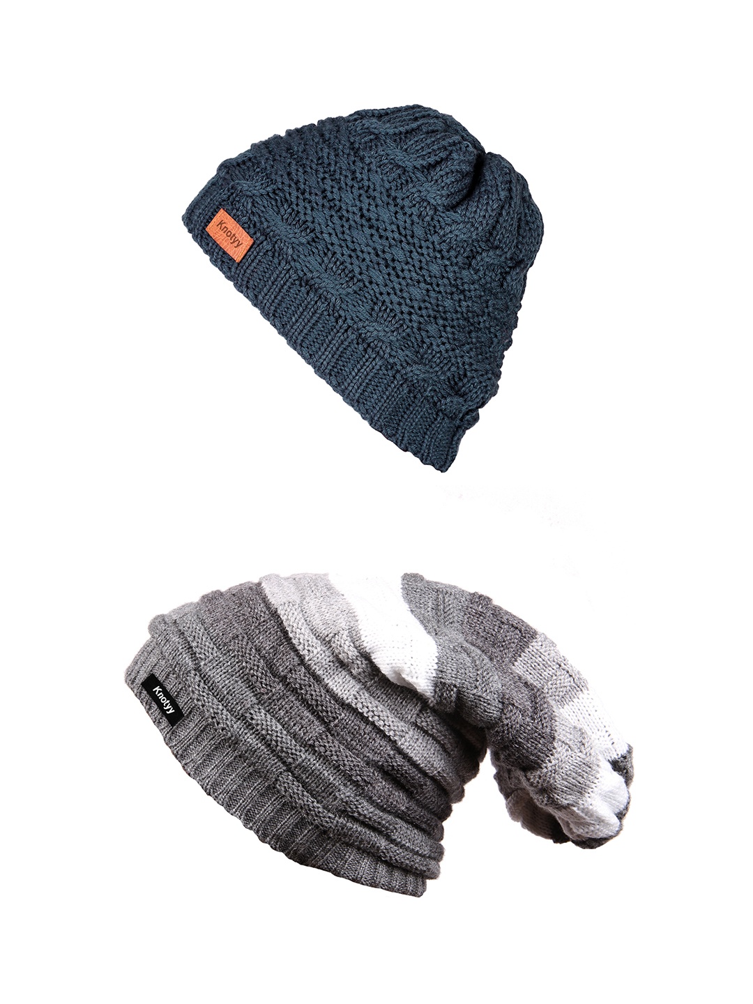 

Knotyy Men Multicoloured Pack of 2 Self Design Beanie, Multi